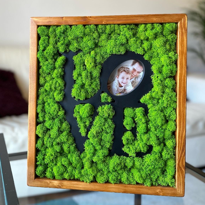Machový fotorámik LOVE zelený